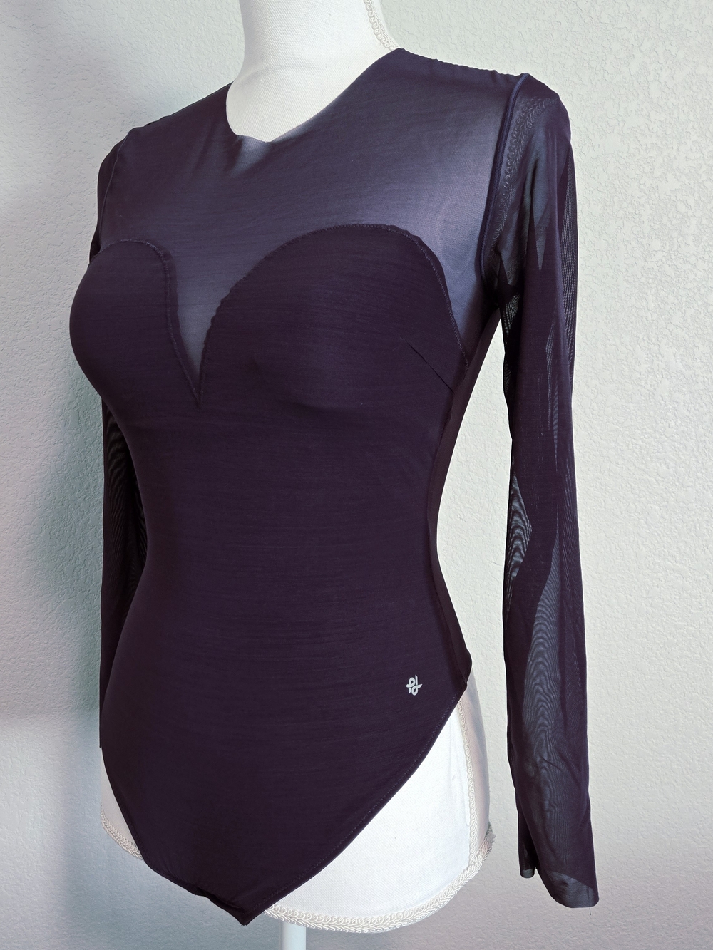 Popilush Dark Purple Mesh Illusion Long Sleeve Bodysuit | Size S - Picture 2 of 10